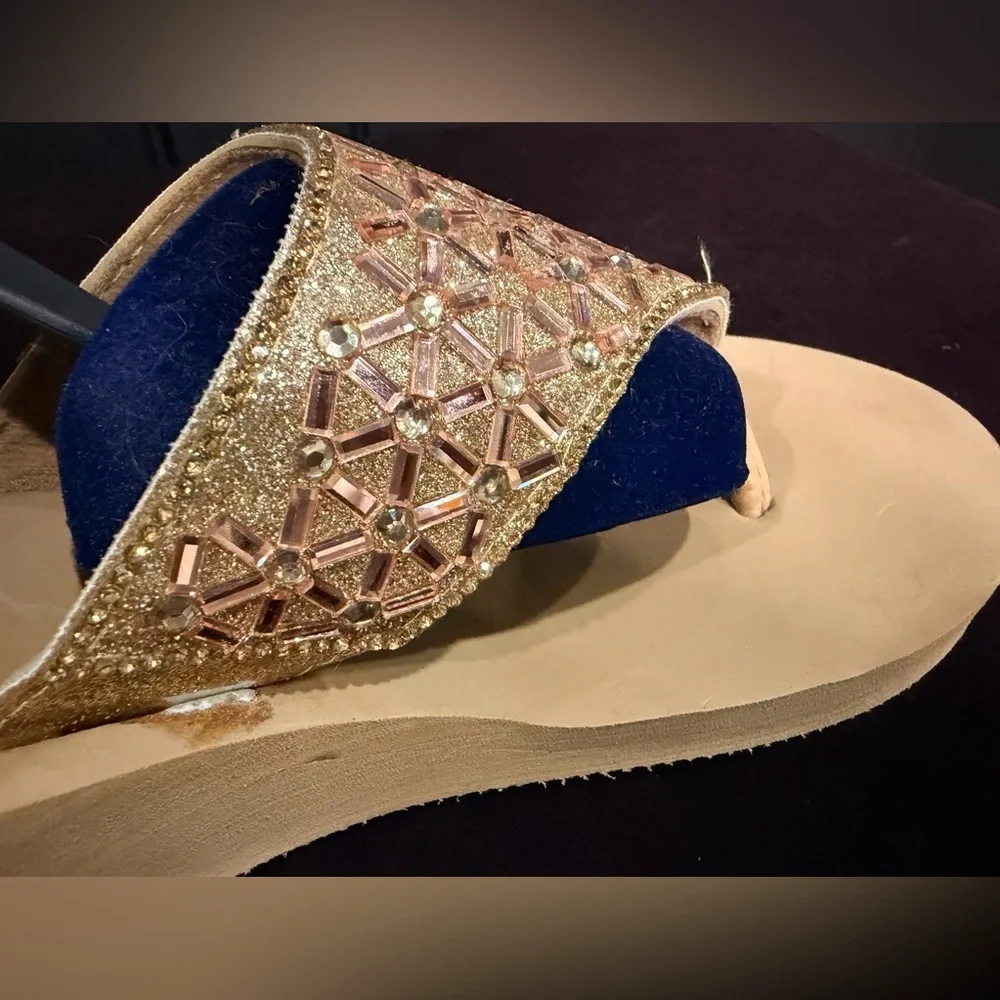 Olivia Miller Gold and Purple Women's Wedge Sandals